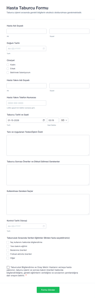 Hasta Taburcu Form Template