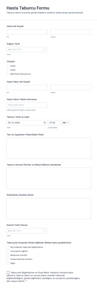 Hasta Taburcu Form Şablonu