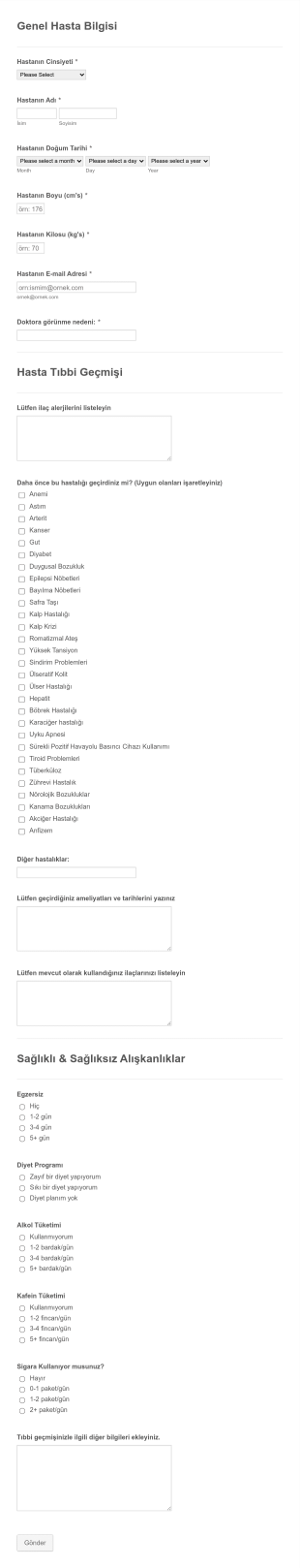 Hasta Tıbbi Takip Form Template