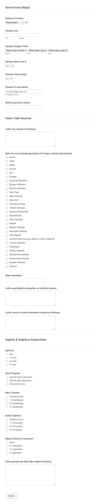 Hasta Tıbbi Takip Form Şablonu