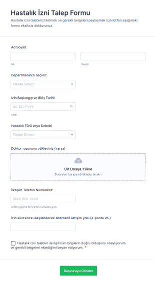 Hastalık İzni Talep Form Şablonu