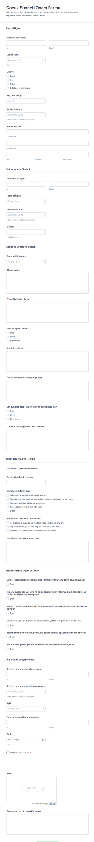 Hastalık Onay Form Şablonu