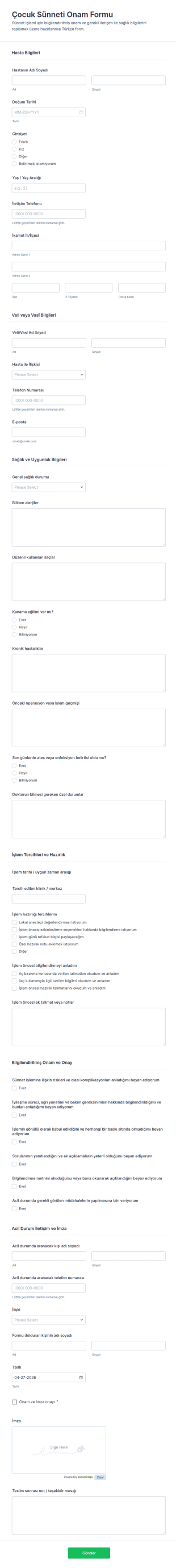 Hastalık Onay Form Şablonu
