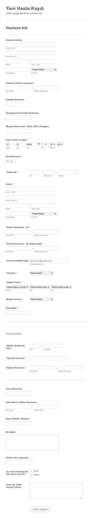 Hastane Hasta Kayıt Form Template