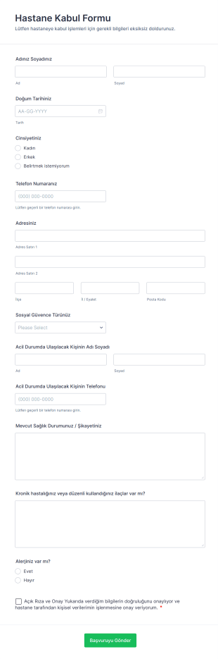 Hastane Kabul Form Template