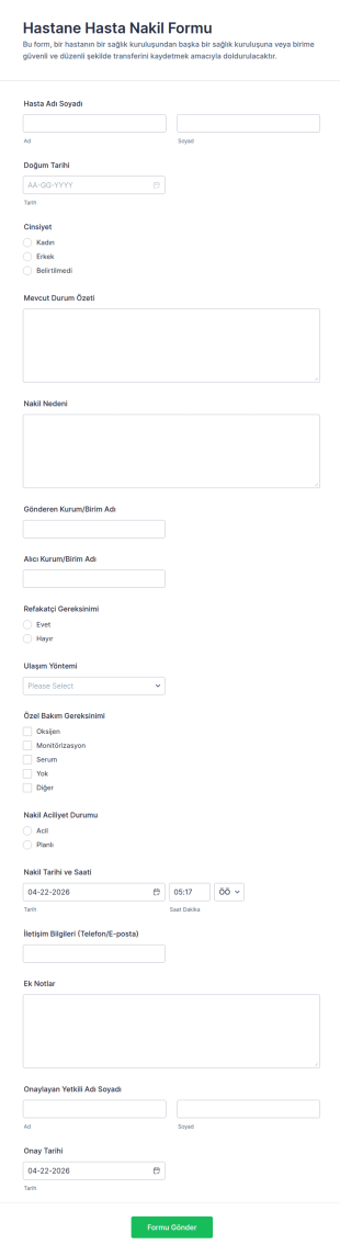 Hastane Nakil Form Şablonu