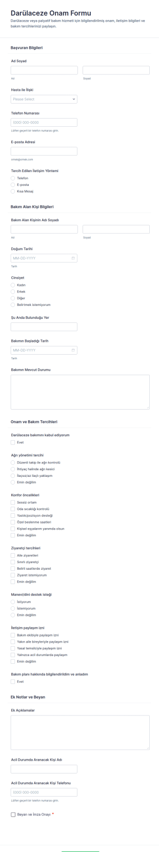 Hastane Rızası Form Şablonu