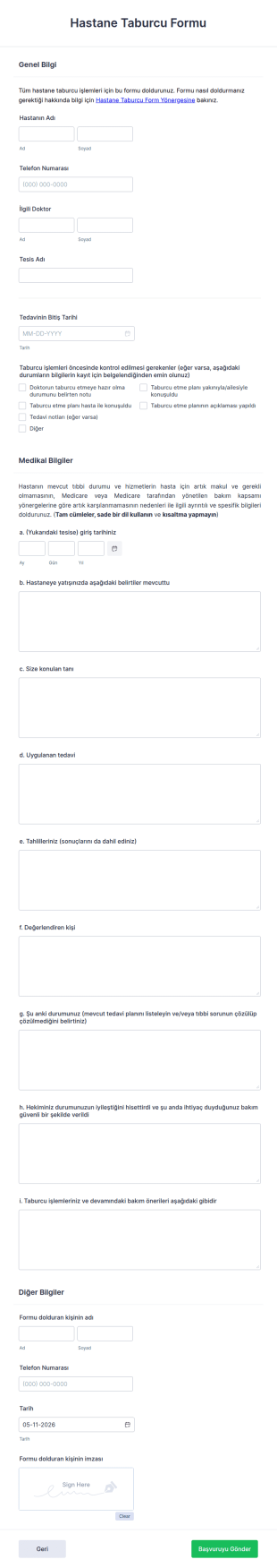 Hastane Taburcu Form Şablonu