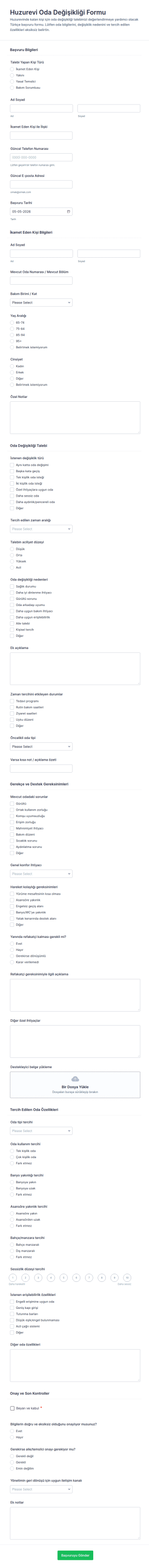 Hastane Yatak Değişikliği Form Şablonu