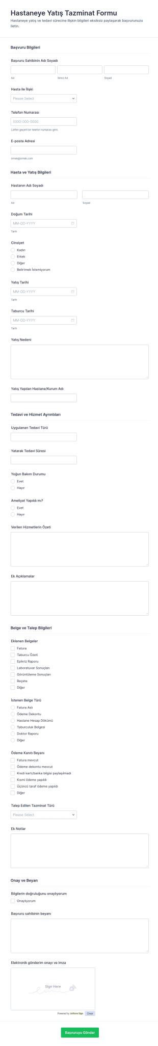 Hastaneye Yatış Talebi Form Şablonu