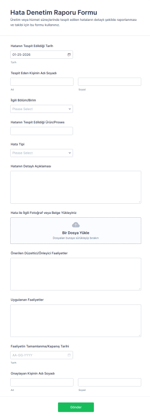 Hata Denetim Raporu Form Şablonu