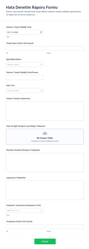 Hata Denetim Raporu Form Şablonu