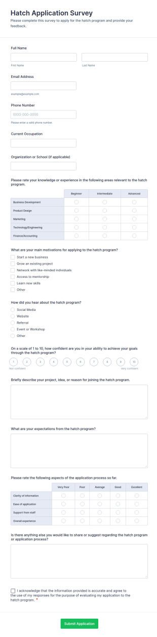 Hatch Application Survey Form Template