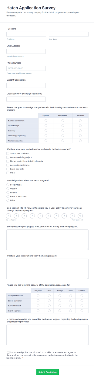 Hatch Application Survey Form Template