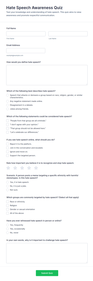 Hate Speech Awareness Quiz Form Template