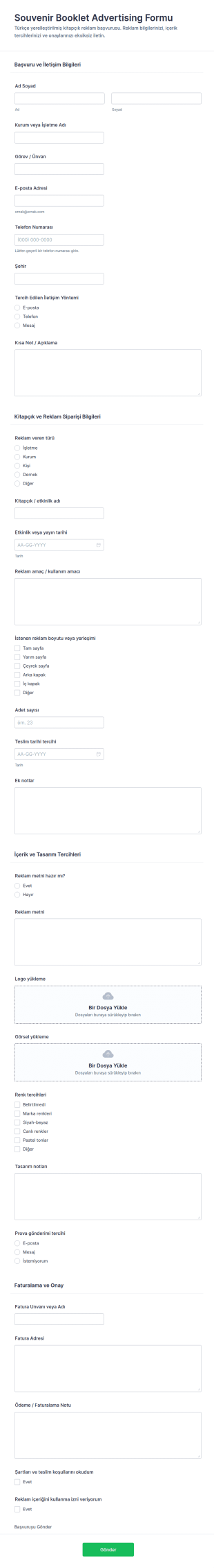 Hatıra Kitabı Reklam Formu 🎁✨ Form Şablonu