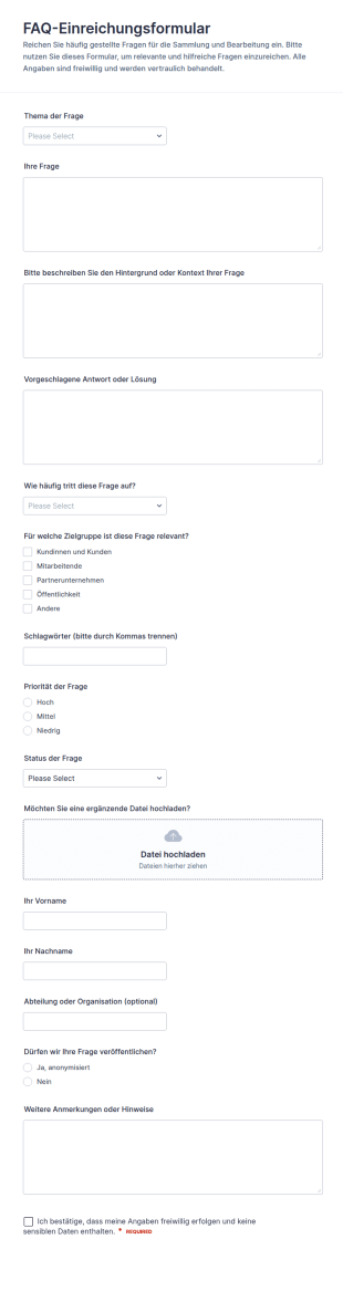 Häufig Gestellte Fragen Einreichformular
