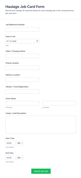 Haulage Job Card Form Template