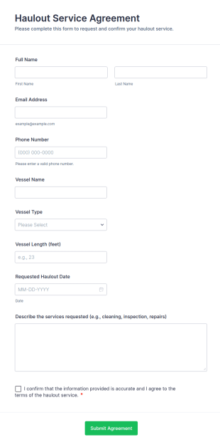 Haulout Service Agreement Form Template