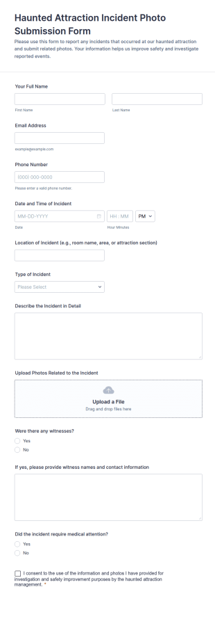 Haunted Attraction Incident Photo Submission Form Template