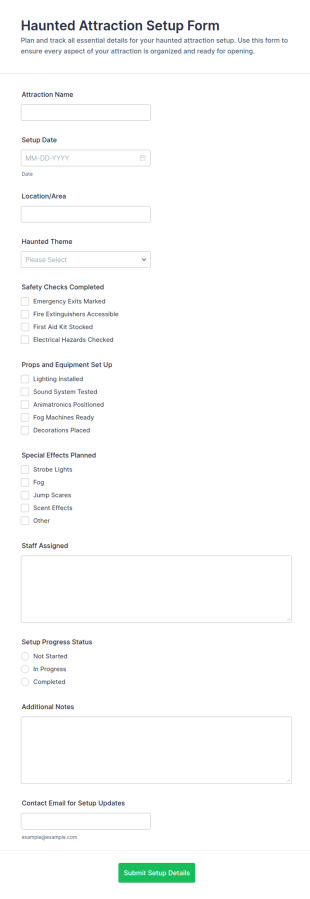 Haunted Attraction Setup Checklist Form Template