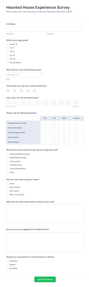 Haunted House Experience Survey Form Template