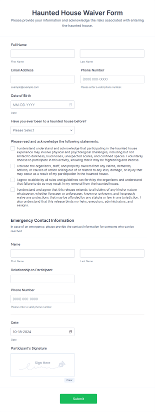 Haunted House Waiver Form Template