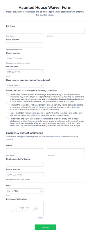 Haunted House Waiver Form Template