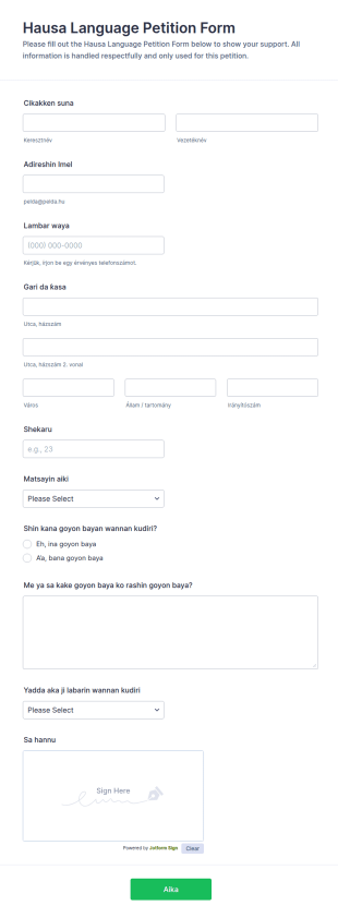 Hausa Language Petition Form Template