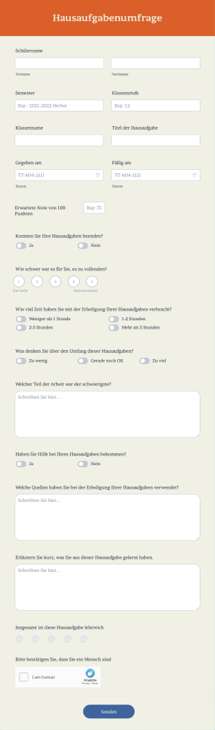 Hausaufgabenumfrage Form Template