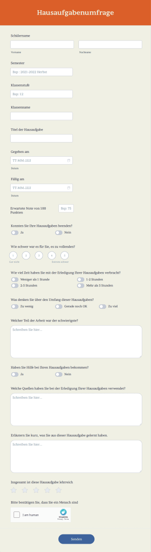 Hausaufgabenumfrage Form Template
