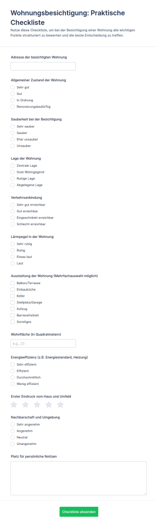 Hausbesichtigungs Checkliste Fragebogen
