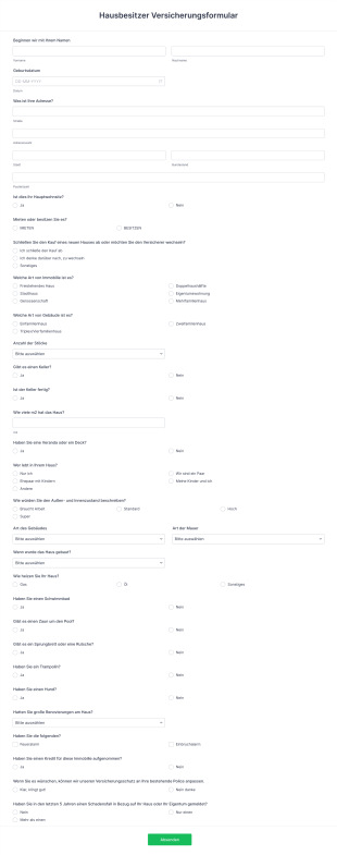 Hausbesitzer Versicherungsformular Form Template
