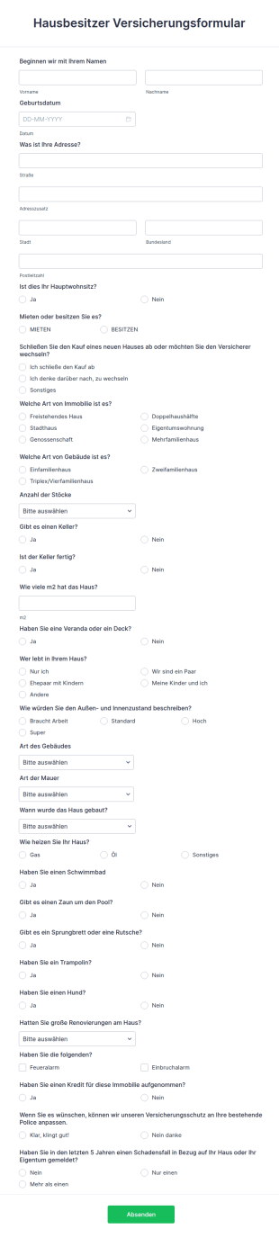 Hausbesitzer Versicherungsformular
