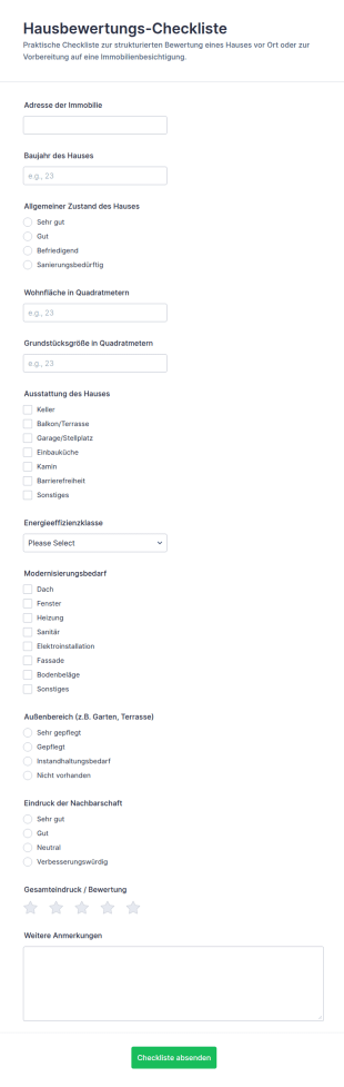 Hausbewertung Checkliste Formular