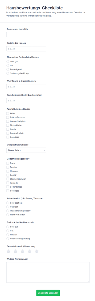 Hausbewertung Checkliste Formular