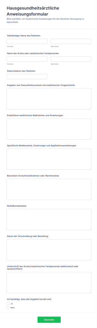 Hausgesundheitsärztliche Anweisungsformular