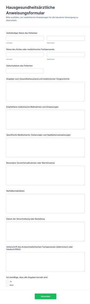 Hausgesundheitsärztliche Anweisungsformular
