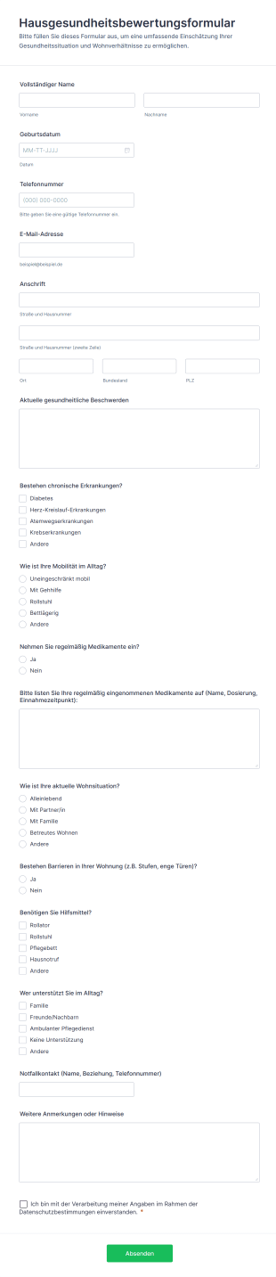 Hausgesundheitsbewertungsformular