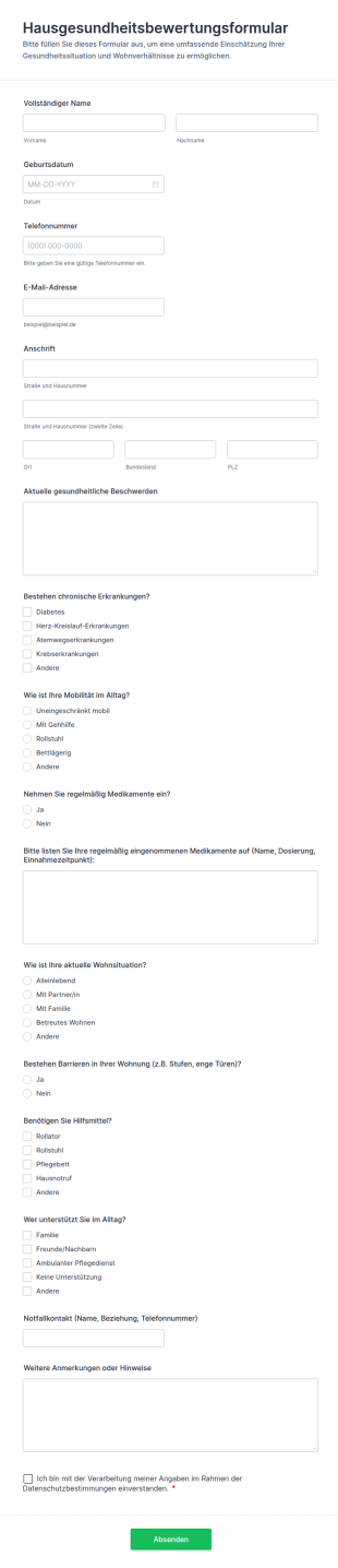 Hausgesundheitsbewertungsformular