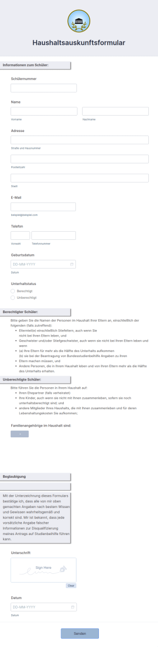 Haushaltsauskunftsformular