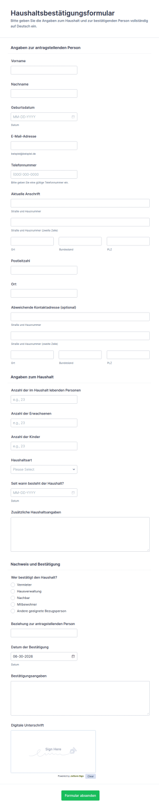 Haushaltsbestätigung Formular