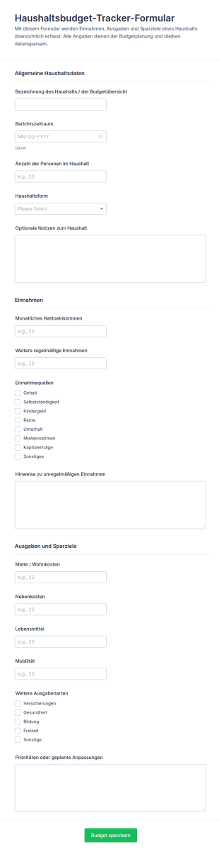 Haushaltsbudget Tracker Form