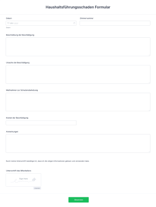 Haushaltsführungsschaden Formular Form Template
