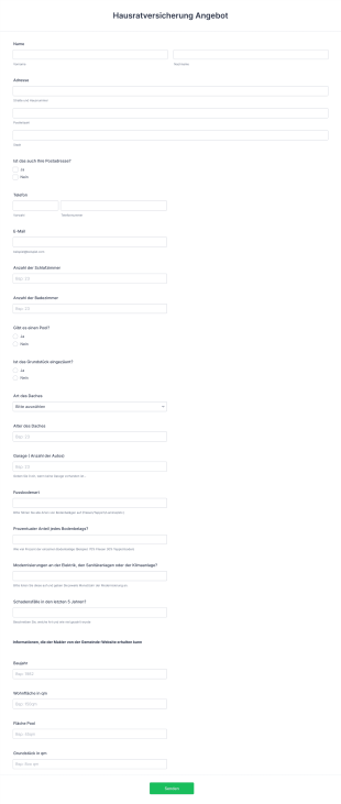 Hausratversicherung Angebot Form Template