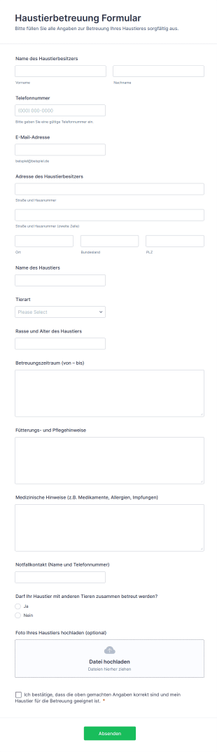 Haustierbetreuung Formular