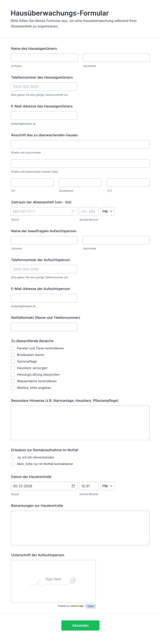 Hausüberwachungs Formular