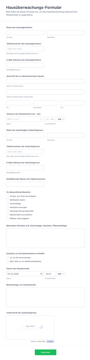Hausüberwachungs Formular