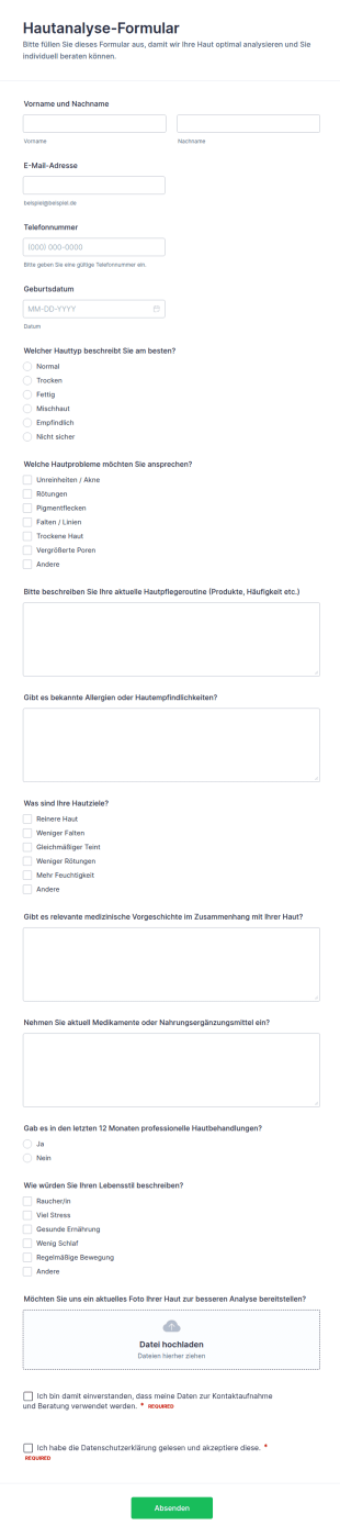 Hautanalyse Intake Formular