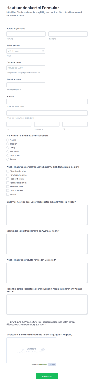Hautkundenkartei Formular